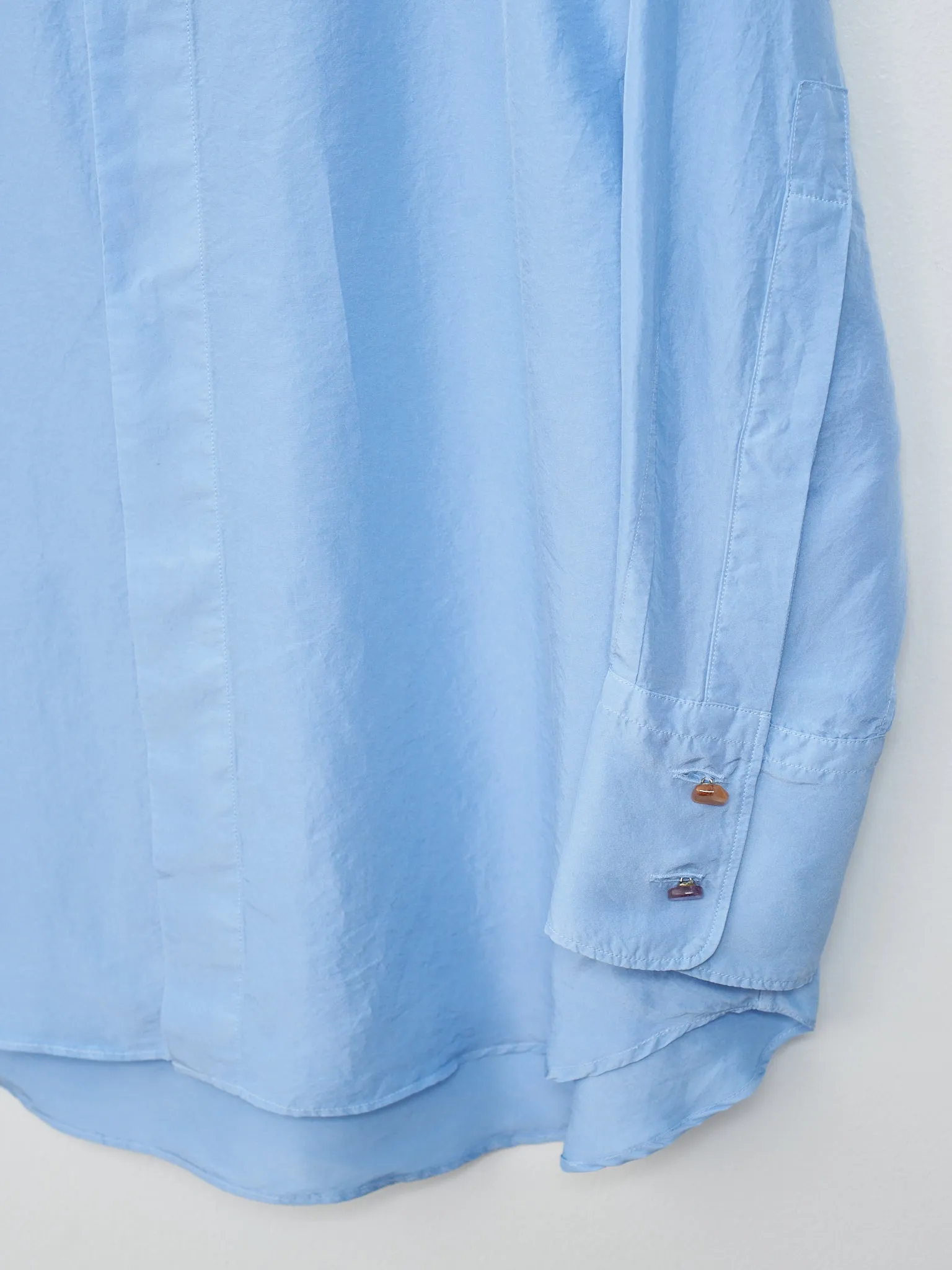Silk Habotai Oversized Shirt - Sax Blue