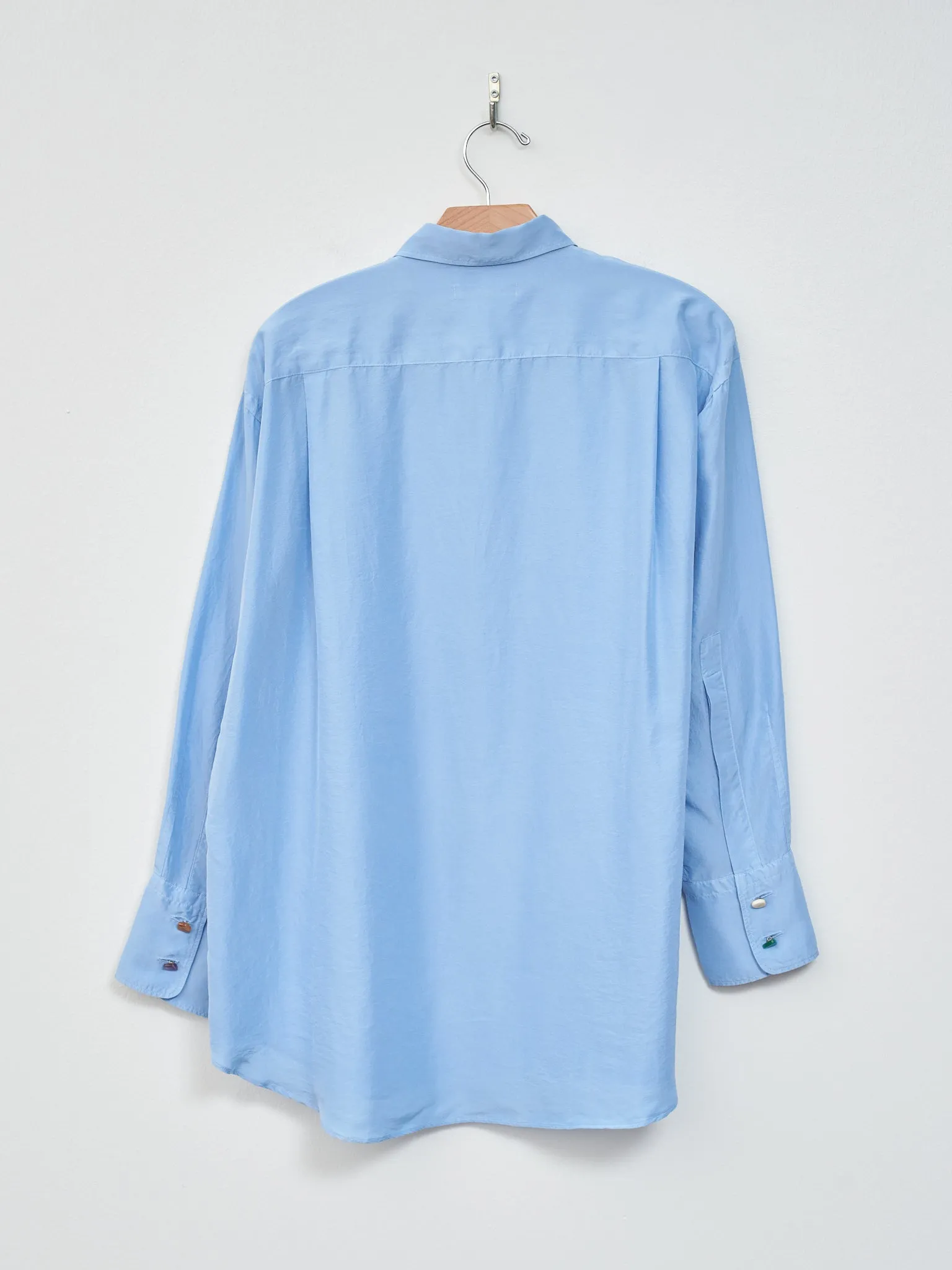 Silk Habotai Oversized Shirt - Sax Blue