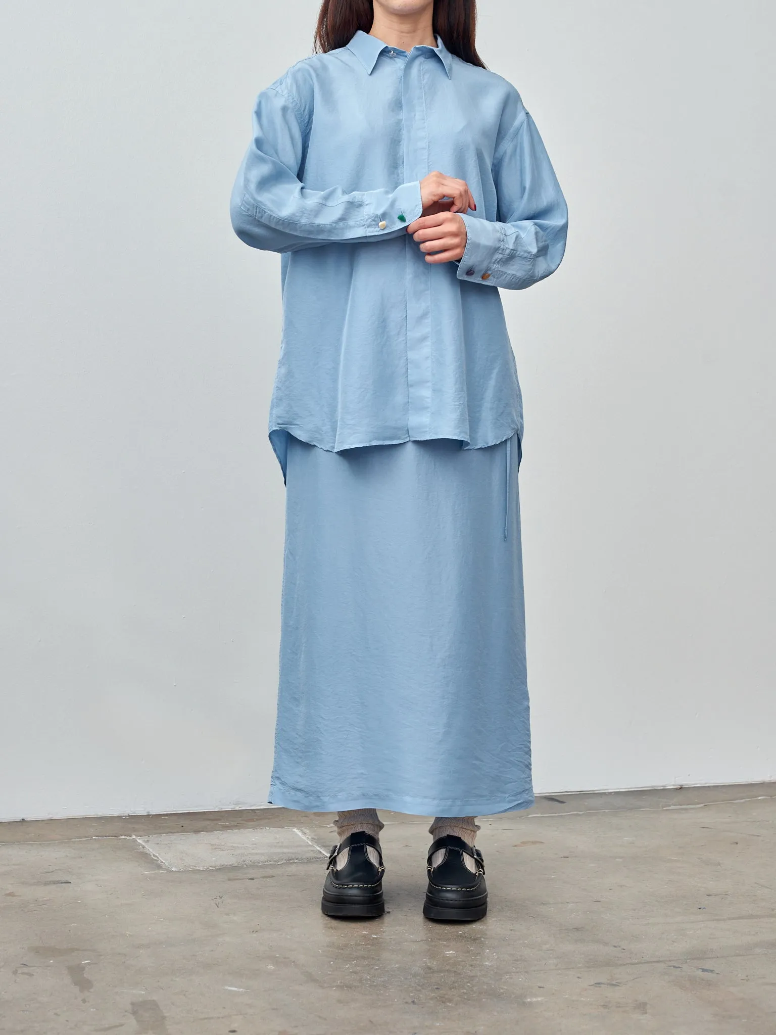 Silk Habotai Oversized Shirt - Sax Blue