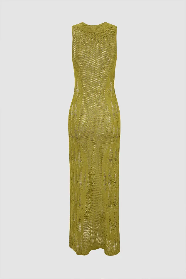 Sleeveless Openwork Knit Cover Up Dress