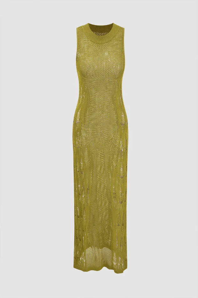 Sleeveless Openwork Knit Cover Up Dress
