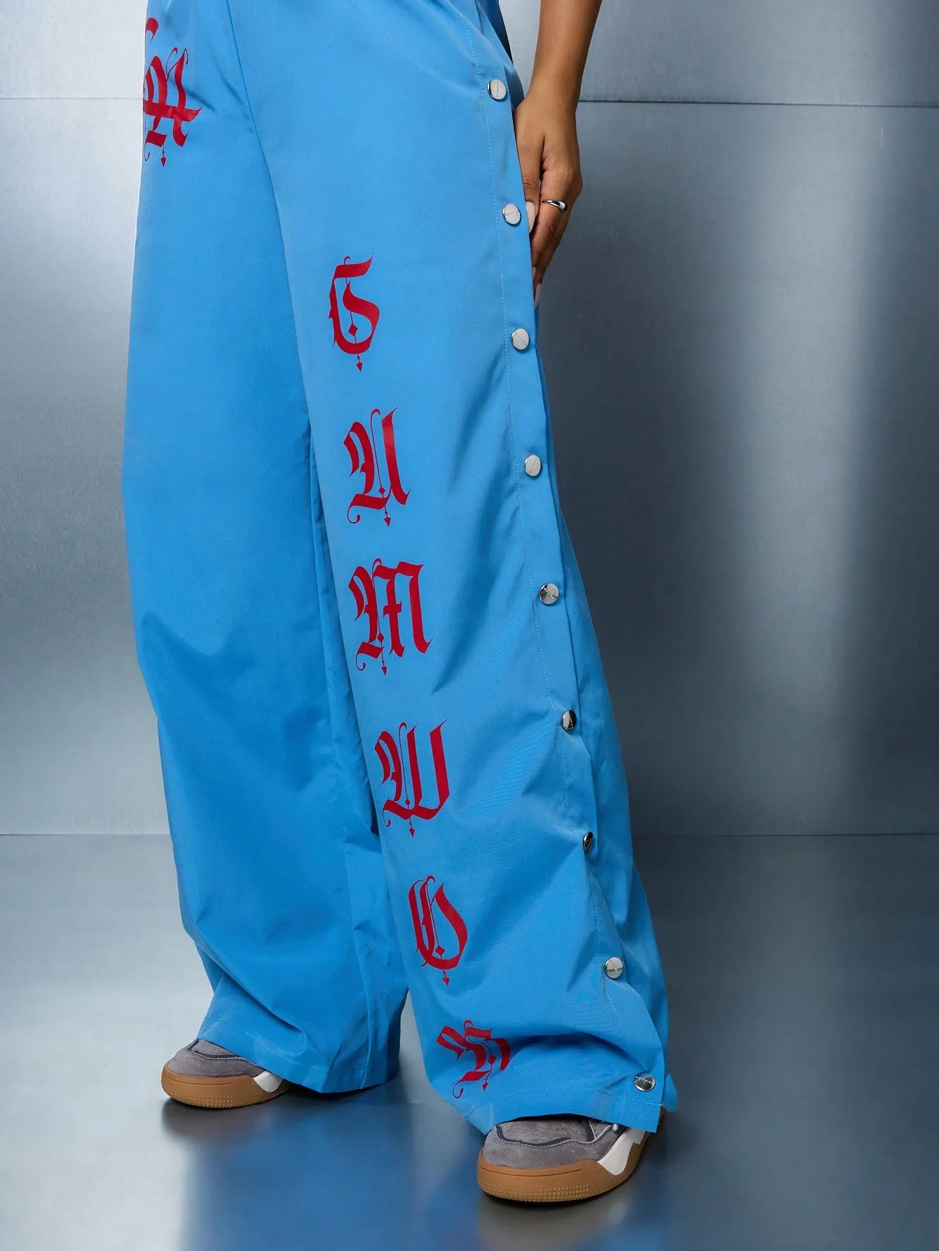 SUMWON WOMEN Pull On Wide Leg Side Popper Graphic Joggers