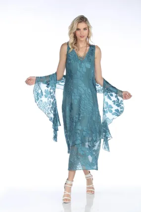 Teal Silk Burnout Dress & Jacket Set