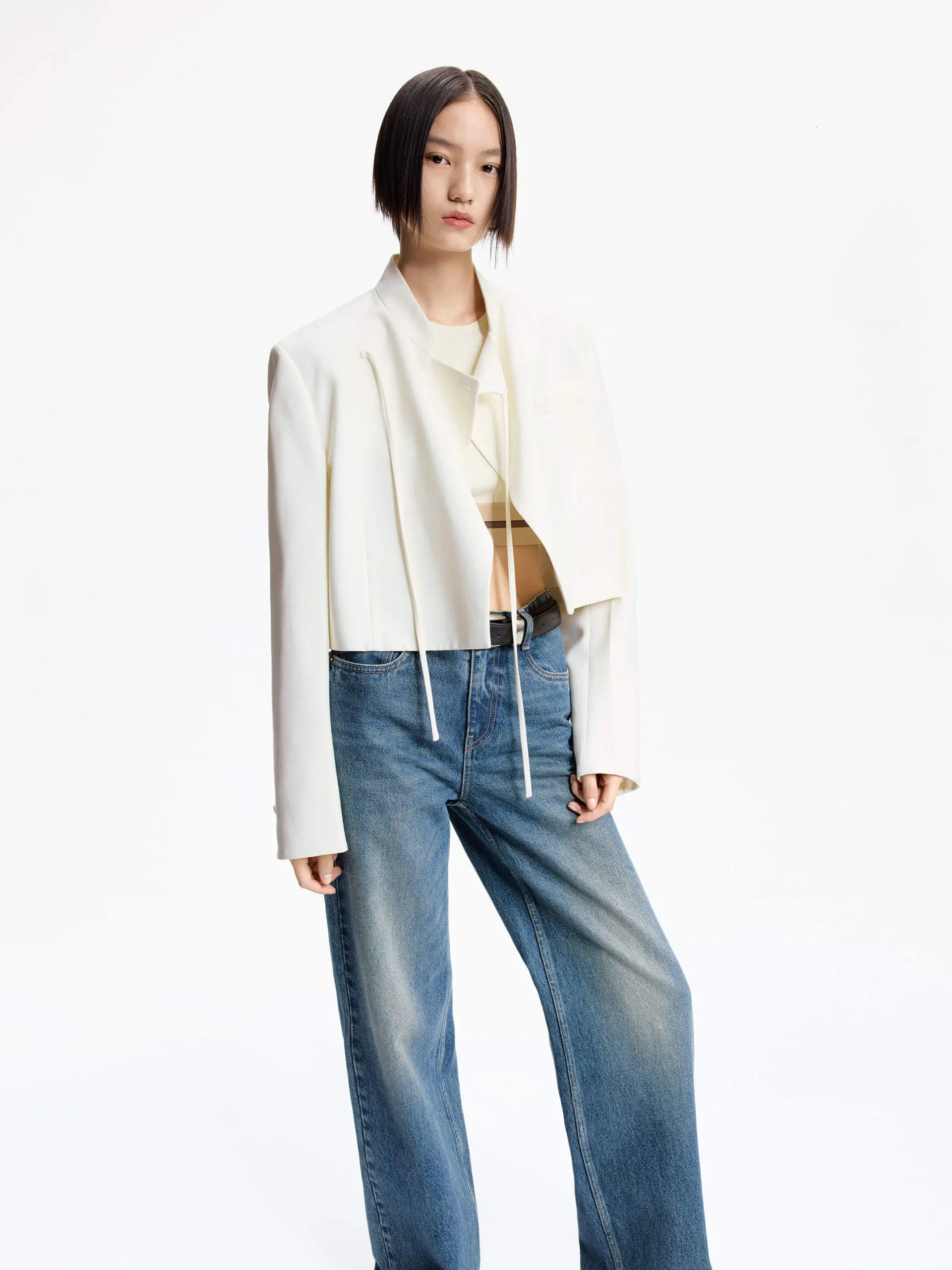 Tie Detail Cropped Jacket