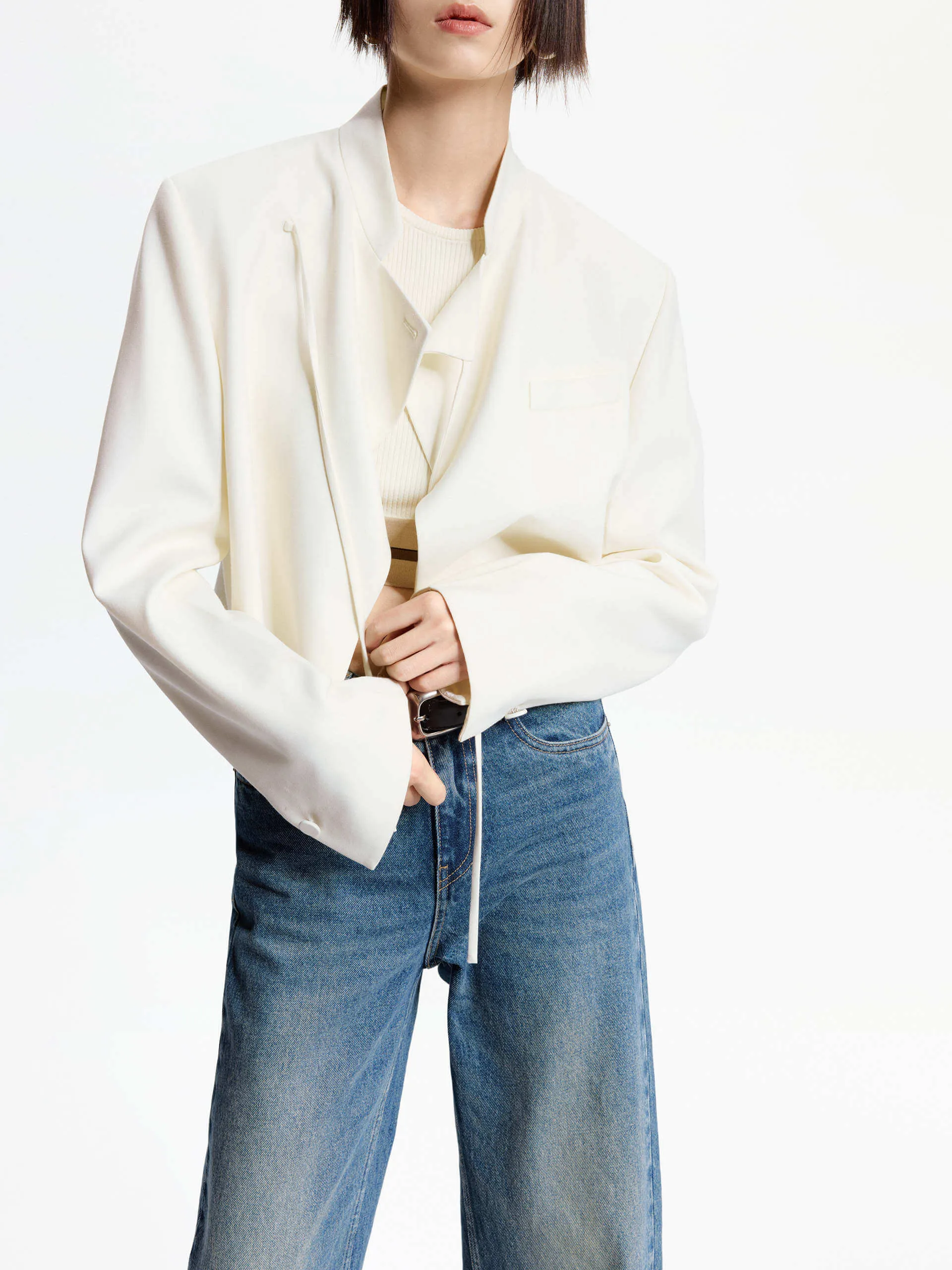 Tie Detail Cropped Jacket
