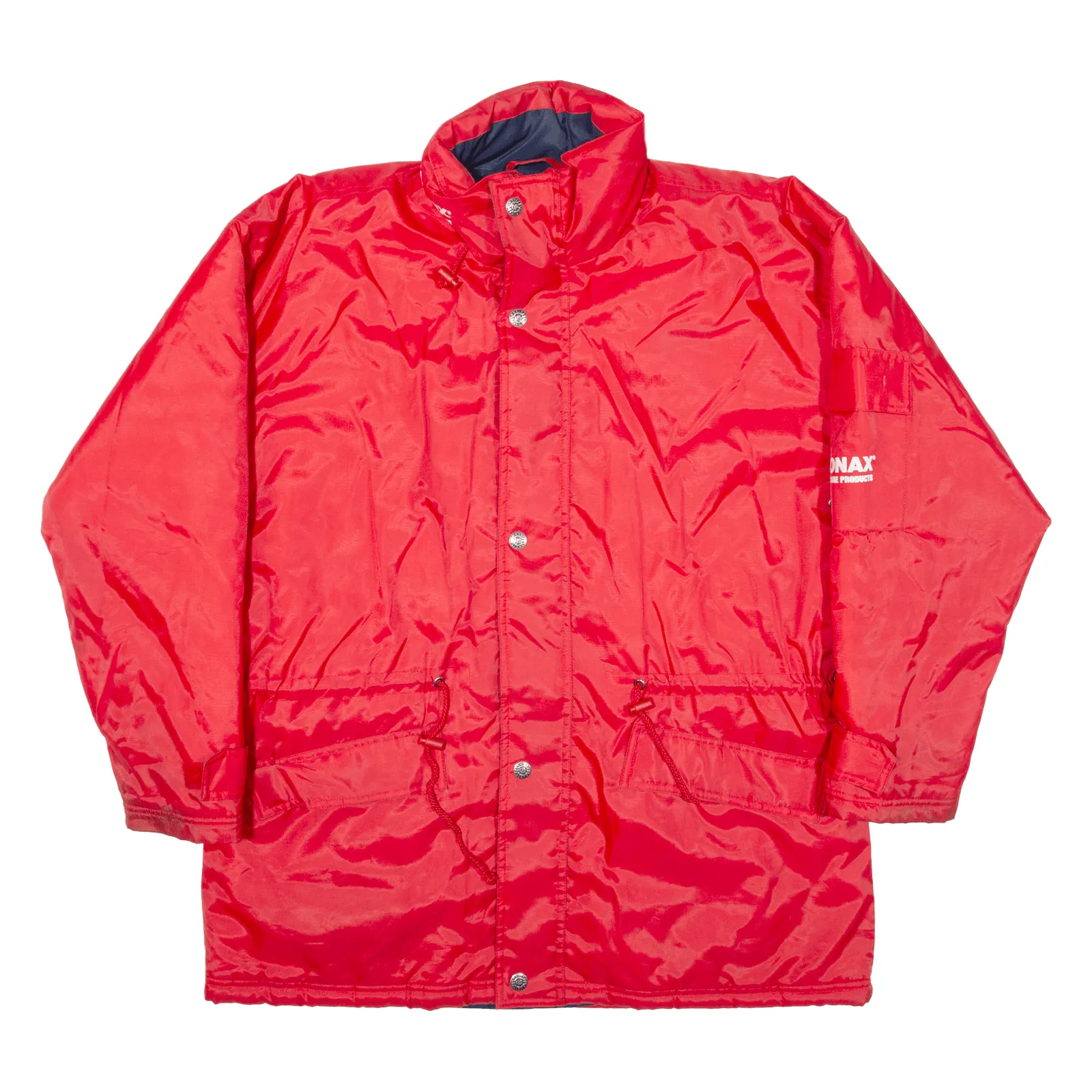US BASIC Quilted Lined Mens Rain Coat Red Nylon Hooded L