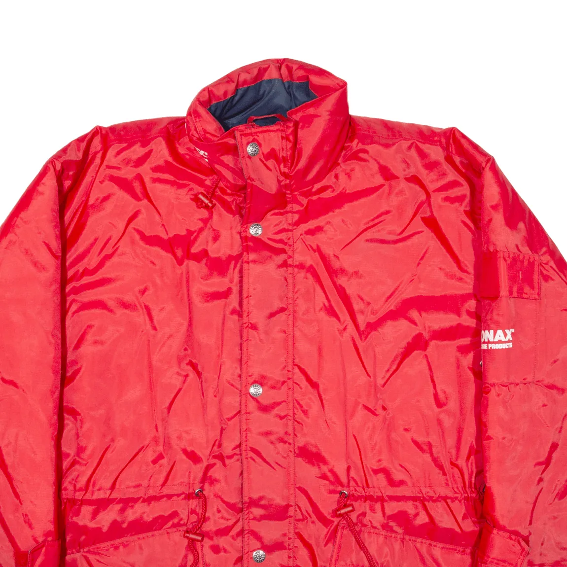 US BASIC Quilted Lined Mens Rain Coat Red Nylon Hooded L