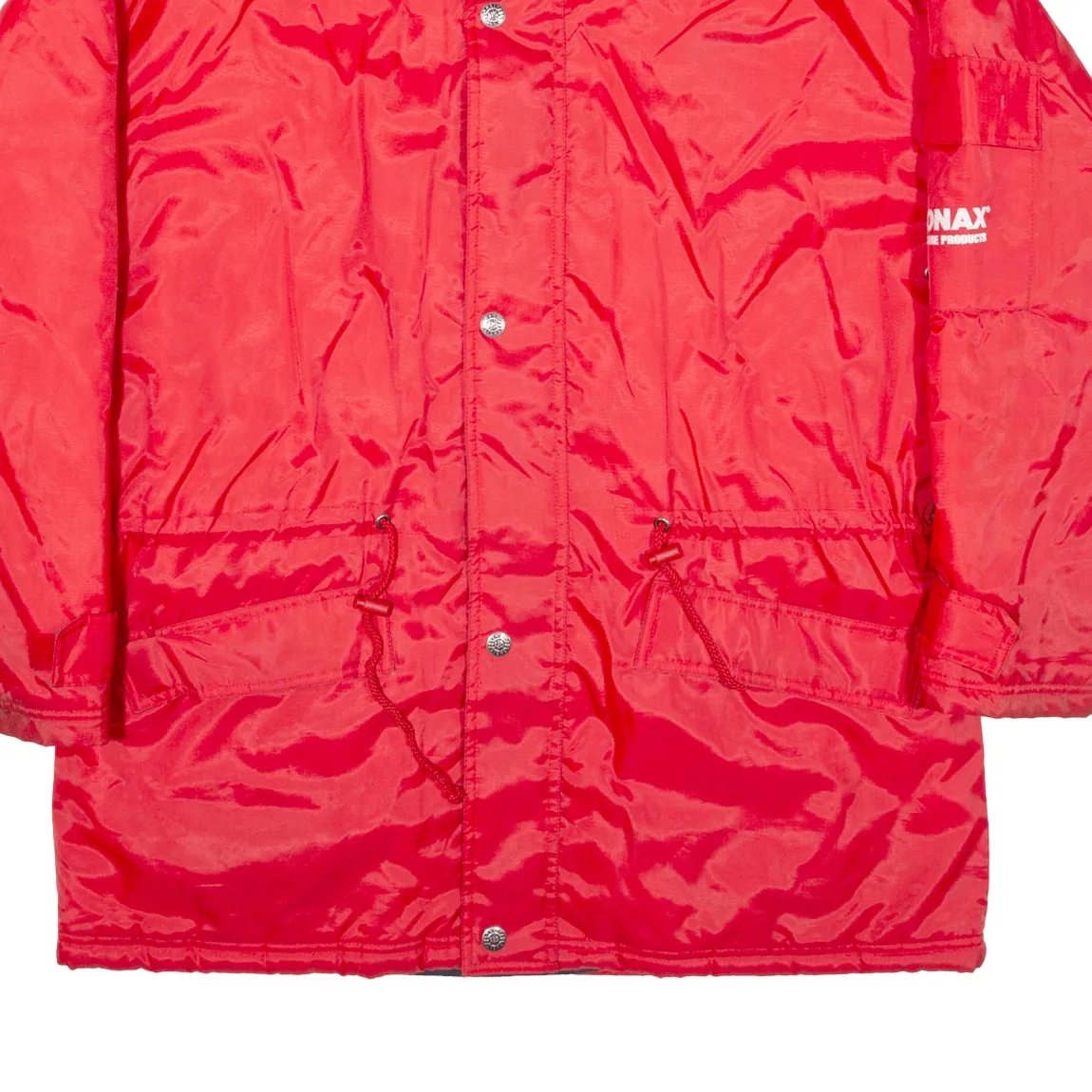 US BASIC Quilted Lined Mens Rain Coat Red Nylon Hooded L