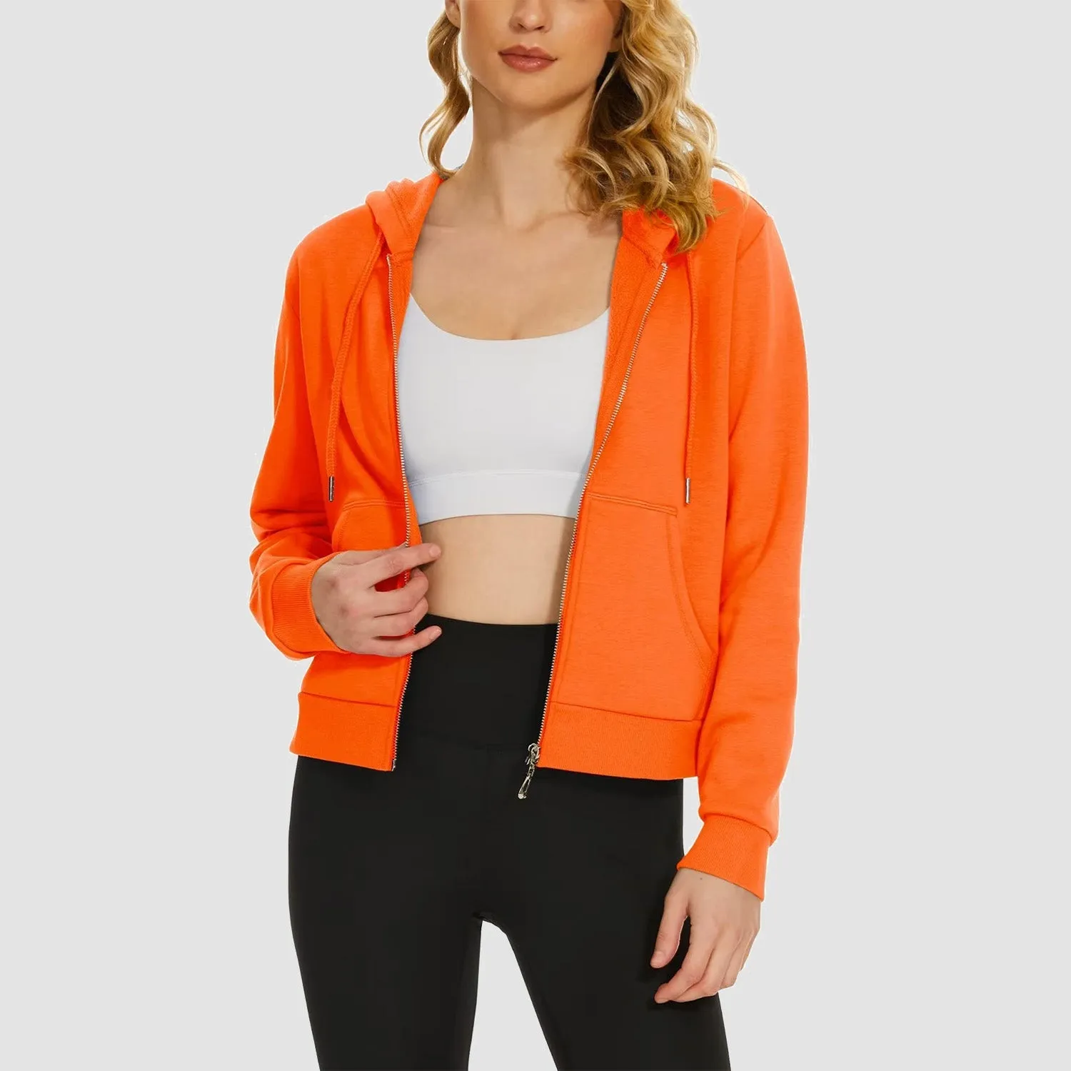 Women's Hoodie Ladies Bomber Jacket Fleece Lined Crop Tops Full Zip Hoodie For Winter